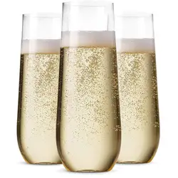 4pcs 9oz Unbreakable Stemless Plastic Champagne Flutes for Parties Bars Crystal Clear Wine Glasses Wedding and Shower Party