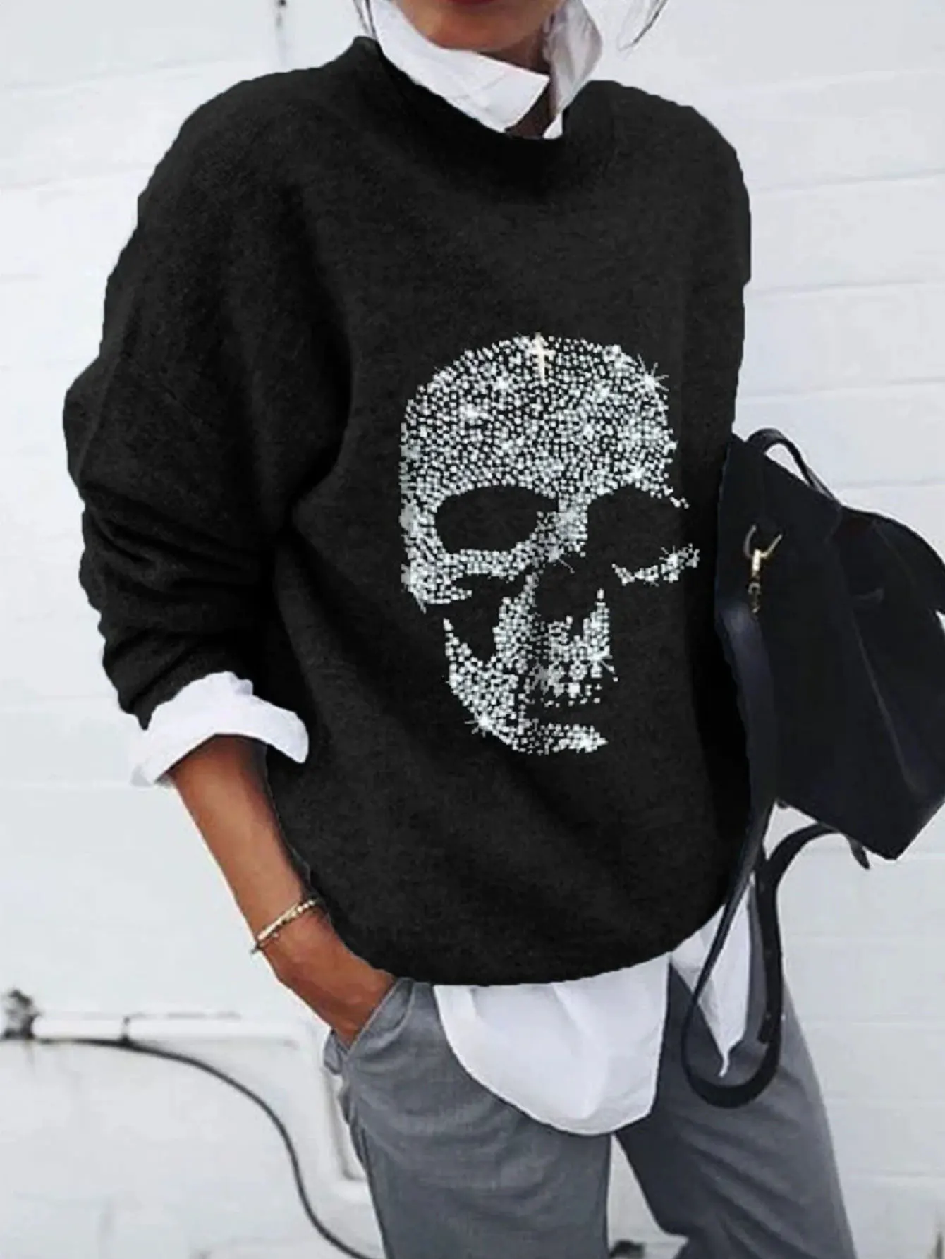 Dames trui met geometrische volledige print en lange mouwen revers herfst winter mode casual dagelijkse kleding top