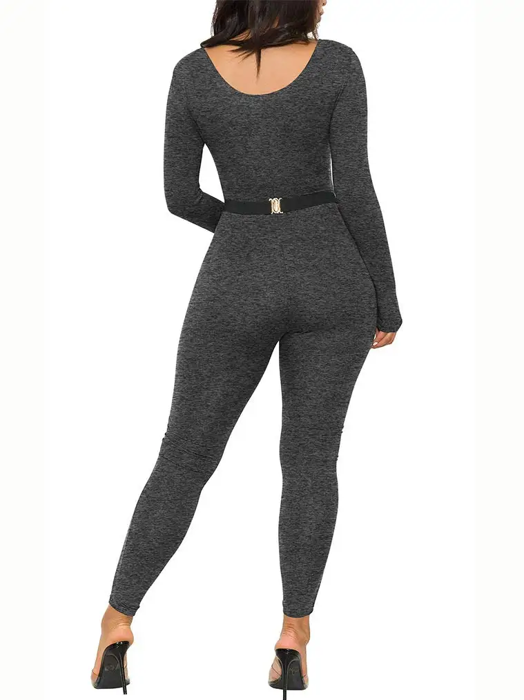 Elegant Long Sleeve Jumpsuit Pants No Belt Slim Fit Polyester Fiber Independent Station New Arrival Autumn Season Commute Style