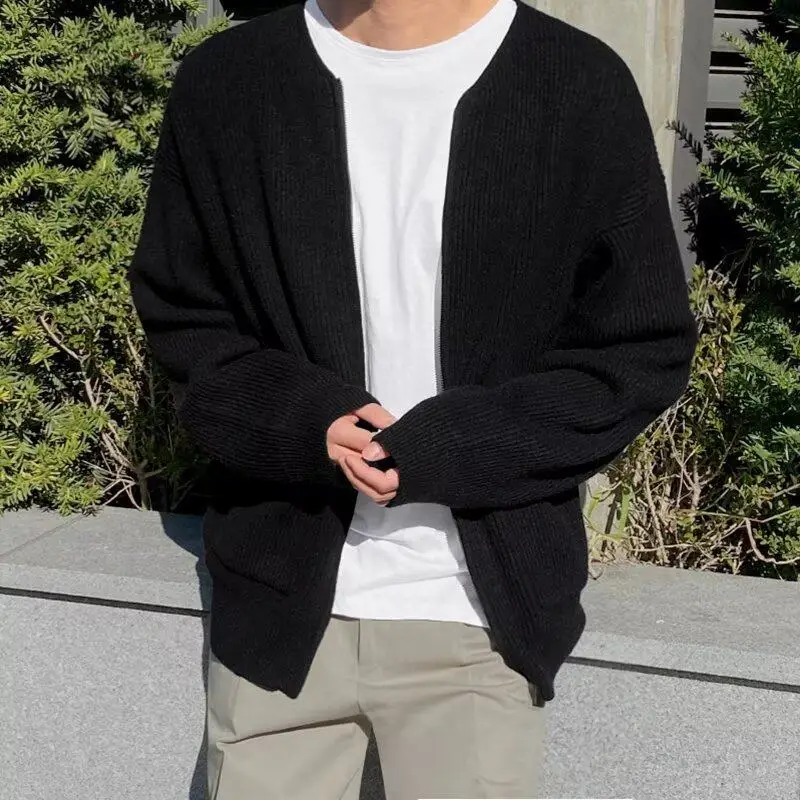 

Мужской вязаный свитер в стиле casual с воротником-стойкой, повседневная уличная одежда в стиле Hong Kong Sle Street Fashion, весна-осень