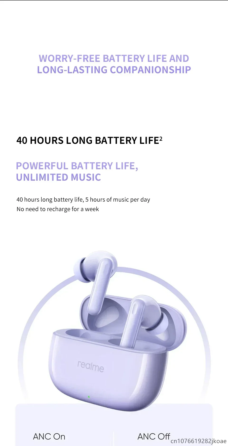 realme Buds T310-Kopfhörer, 46 dB, aktive Geräuschunterdrückung, kabellose HiFi-Kopfhörer, Bluetooth 5.4, Spiel-Musik-Headset, lange Standby-Zeit – Detail 12
