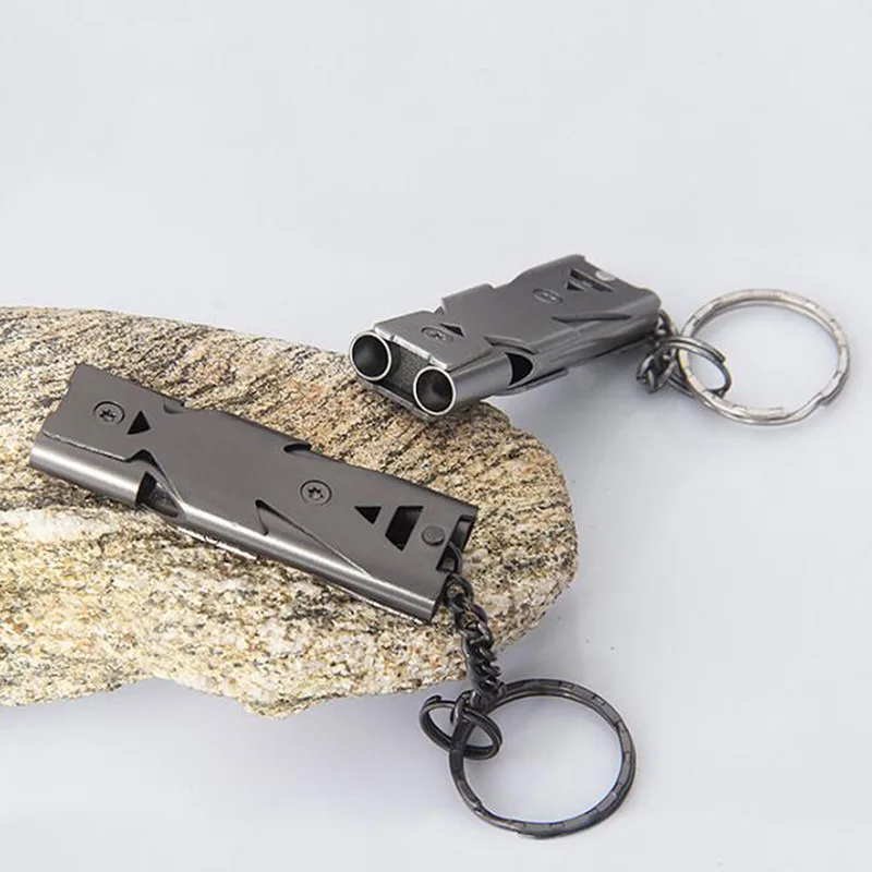 Silbato de supervivencia de doble barril, llavero con colgante de alto decibelio, silbato portátil para supervivencia al aire libre, emergencia, Camping