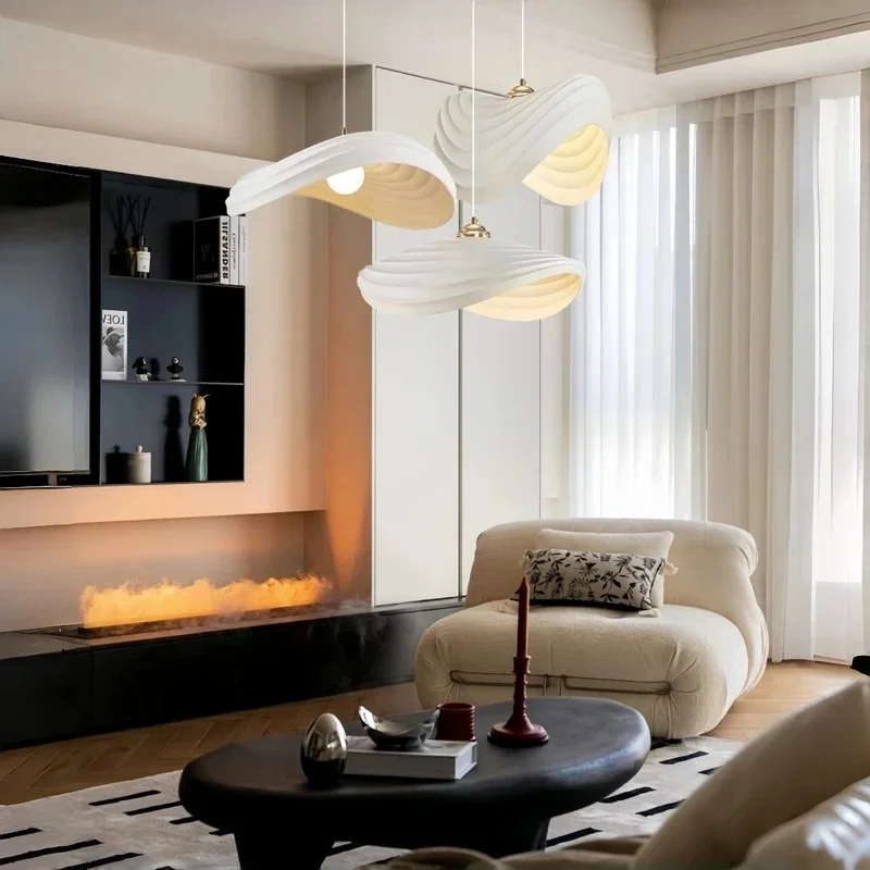 Modern Cream White Swirl Pendant Light with Gold Top for Kitchen Island Dining Room