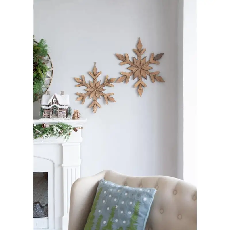

Большие деревянные украшения в виде снежинок размером 21,7 x 21,7 дюйма, набор из 2 шт., декор для рождественской елки и стен, праздничные акценты