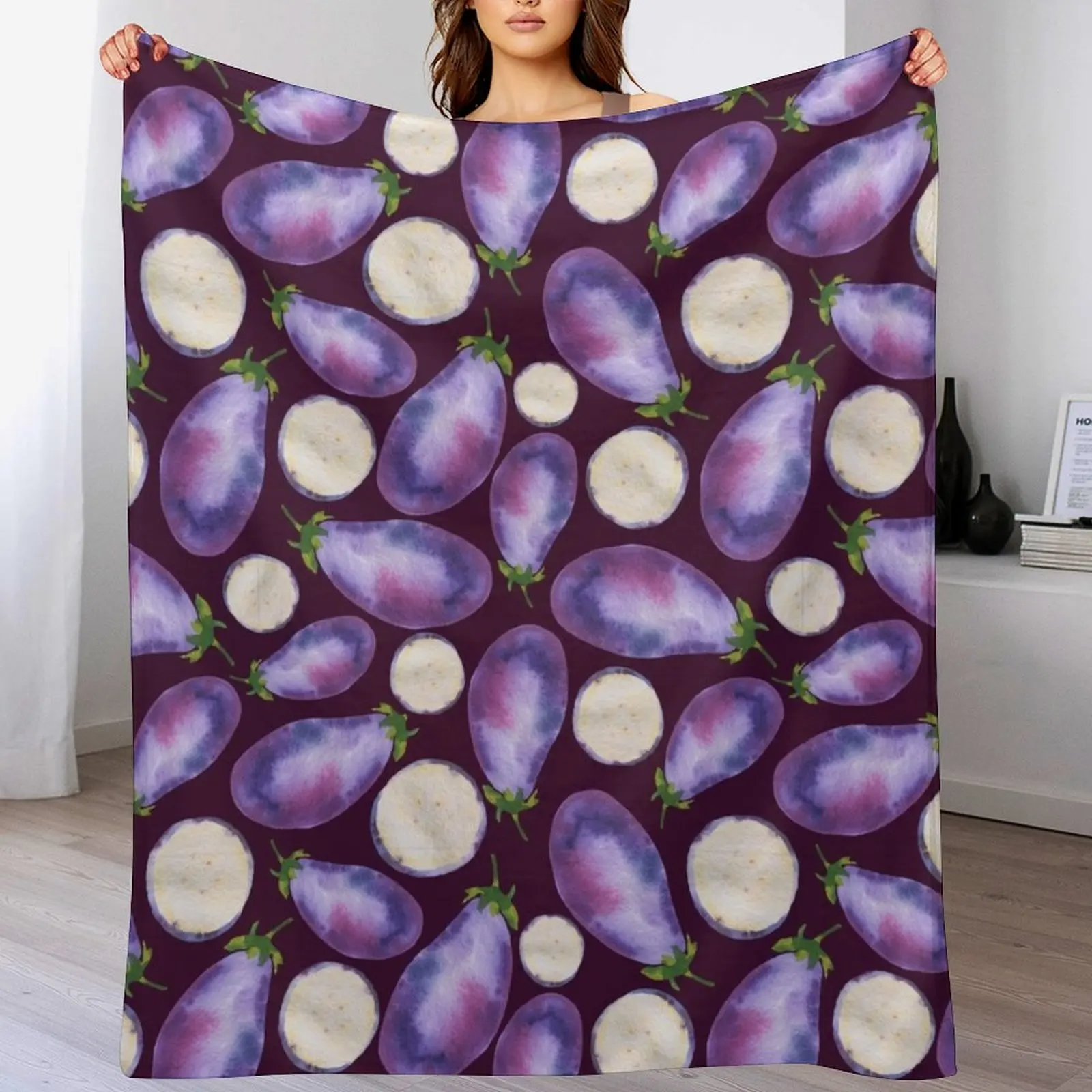 

Colorful fresh eggplant watercolor pattern Throw Blanket