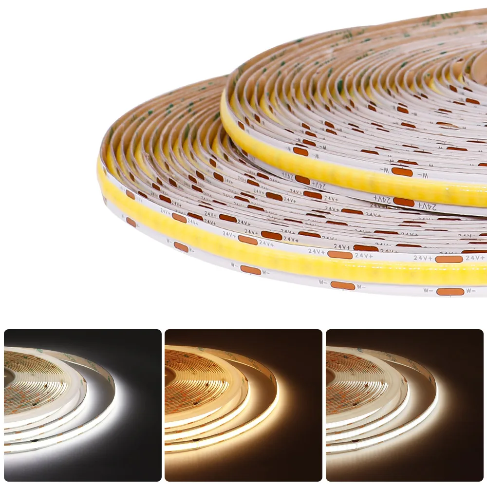 

COB CCT LED Strip Light High Density Flexible COB 608/624 Leds/m 8mm Led Lights RA90 2700K to 6500K Linear Dimmable DC24V