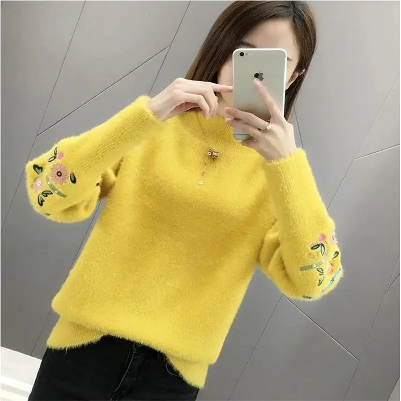 Woman Sweaters 2023 Autumn Winter Tops Turtleneck Sweater Women Slim Pullover Jumper Embroidery Knitted Sweater Pull Femme Hiver