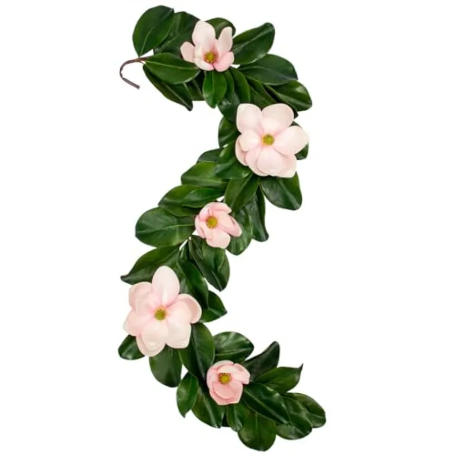

Artificial Magnolia Garland Real Touch Flowers and Greenery Vine for Wedding Arch, Mantel, Table, Indoor Decor Faux Magnolia Le