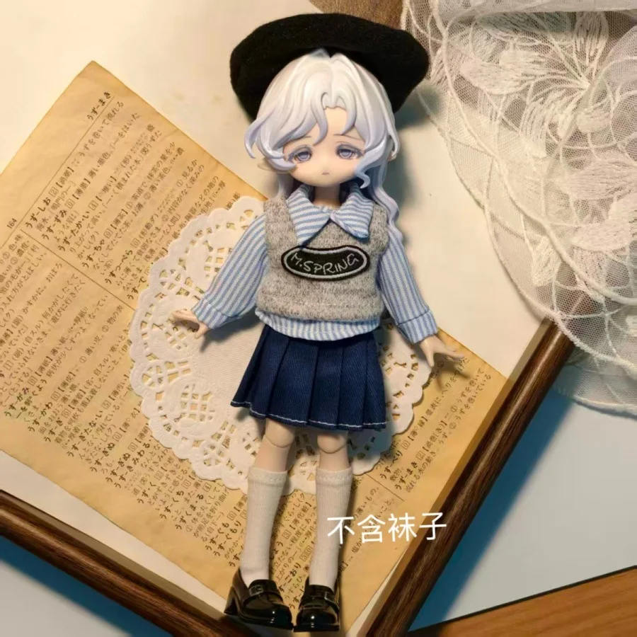 1/8 1/12 Sweet And Cute Pink Rabbit Knitted Headpiece+ Vest + Denim Skirt 22 Styles Fashion Clothes Set For OB11 Doll 11-17 Cm view 5