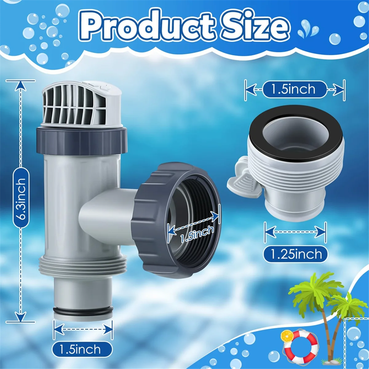 ABJZ 2 قطعة صمام مكبس حمام السباحة ومحول خرطوم من النوع B من 1.25 بوصة إلى 1.5 بوصة متوافق مع قطع غيار حمام السباحة