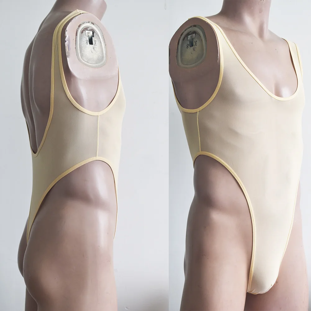 

Сексуальные мужские эластичные эротические прозрачные стринги с открытой спиной, купальник с высоким вырезом, блестящий боди, эластичное порно облегающее нижнее белье для геев