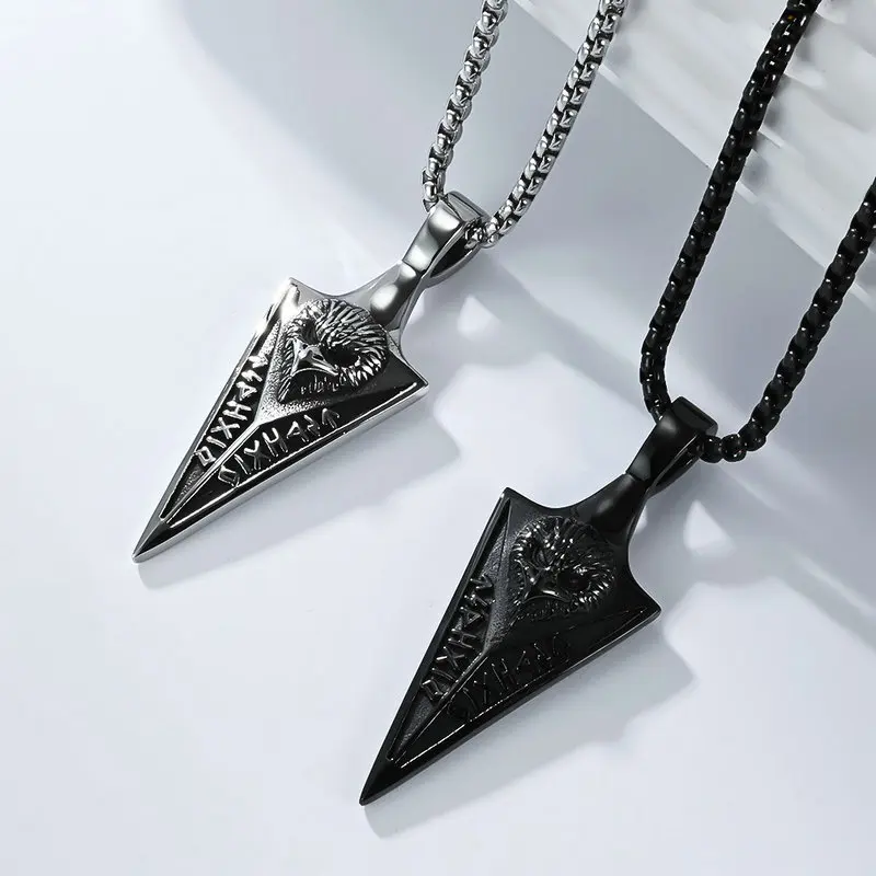 Retro Viking Niven Stainless Steel Spear Arrow Crow Pendant Fashionable Jewelry for Men And Women