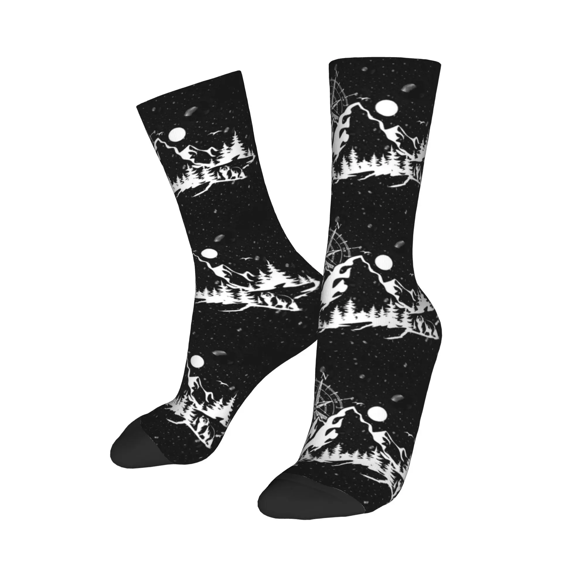 

Custom Harajuku Compass Socks Women Men Warm 3D Printed Forest Mountain Landscape Direction Football Sports Socks