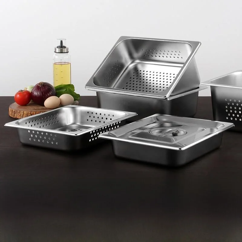 

Stainless Steel Rectangular Pierced Portion Basin Square Filter Drainage Vegetable Bowl Food Serving Bowl Commercial Use