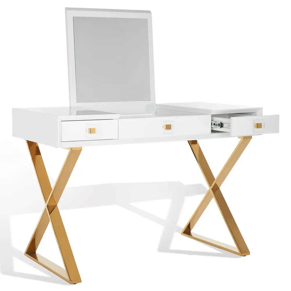 

Couture Home Yesenia Glam White and Brass StorageDesk