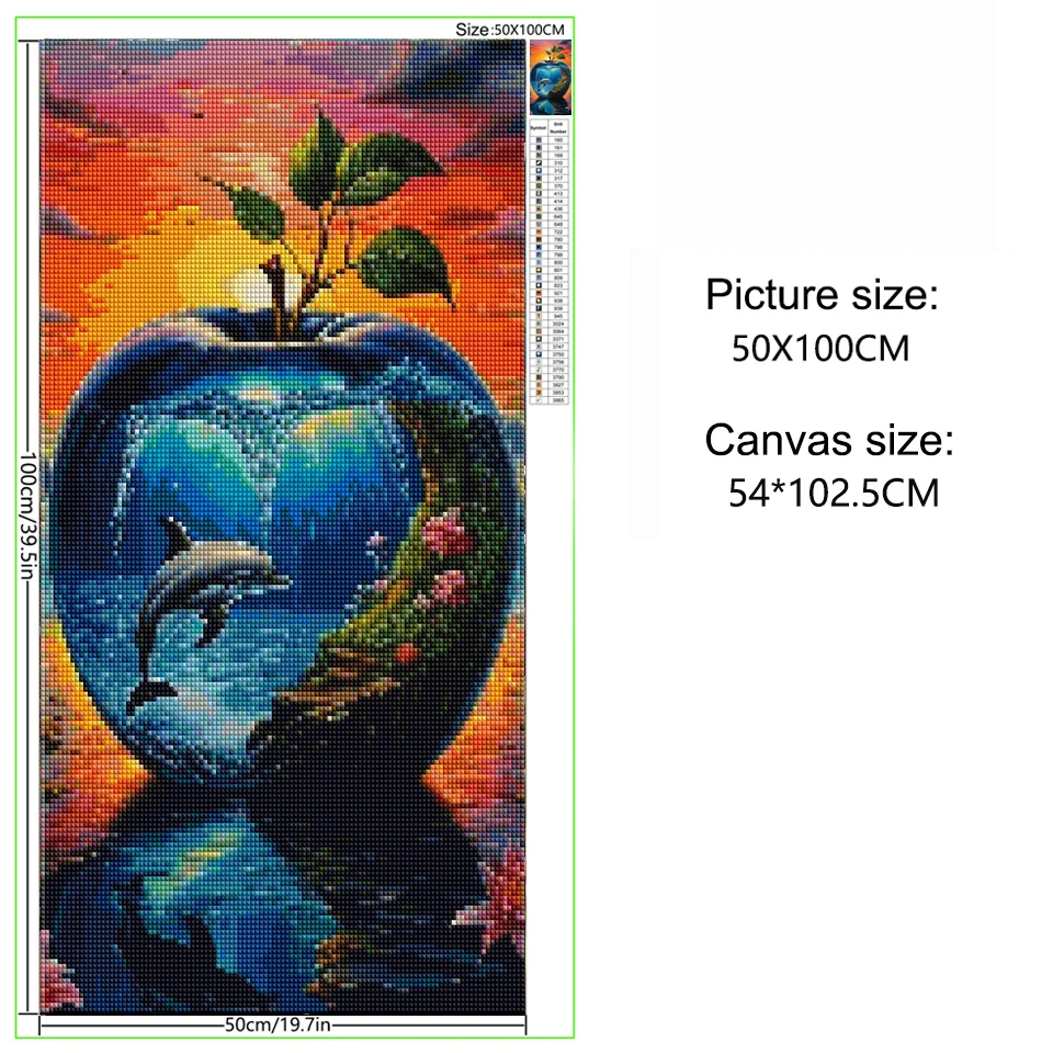 DIY Diamond Painting Cross Embroidery Kit Large Size Dreamy Handheld Earth Landscape, EHome Decoration Apple Waterfall Dolphin