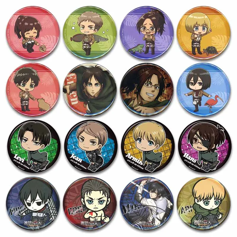 Attack on Titan Lapel Pins Creative Round Brooch Eren Yeager Levi Mikasa Cartoon Badge Pin Hat Clothes Accessories Jewelry Gift