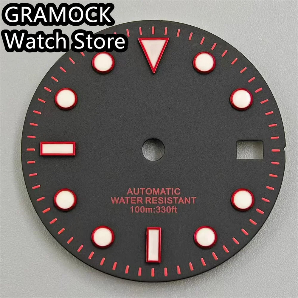 GRAMOCK 29mm Watch Dial Black Dial Red Blue Green Index Green Luminous Fit NH35 Movement Fit 3.0 Clock /3.8 Clock Crown