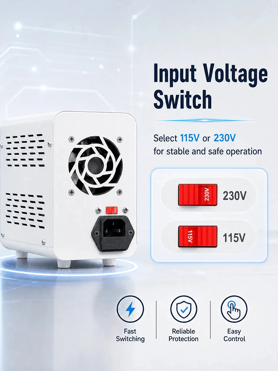 Imagen 3: Fuente de Alimentación de Laboratorio DC 30V 60V 120V, Regulador de Voltaje Conmutable, Control de Corriente Preestablecido Práctico, Adaptador de Corriente para Laboratorio