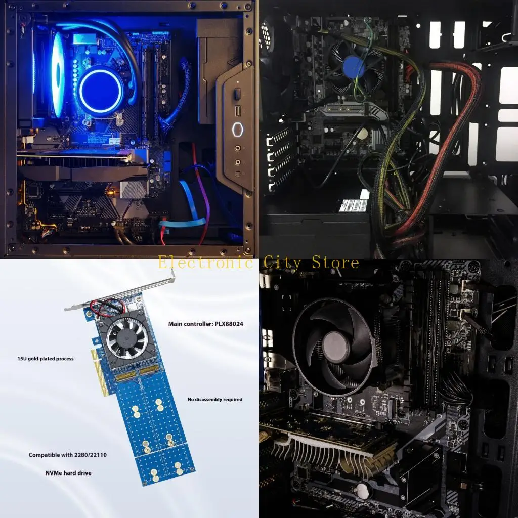 سرعة محول PCIE4.0 x16 مع مروحة هادئة 40 مم تدعم 4x M.2 SSDS HU8D