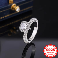 925 Silver-Plated Romantic Wedding Heart Shaped Full Diamond Ring - Fashion Classic Engagement Proposal Jewelry Party Gift