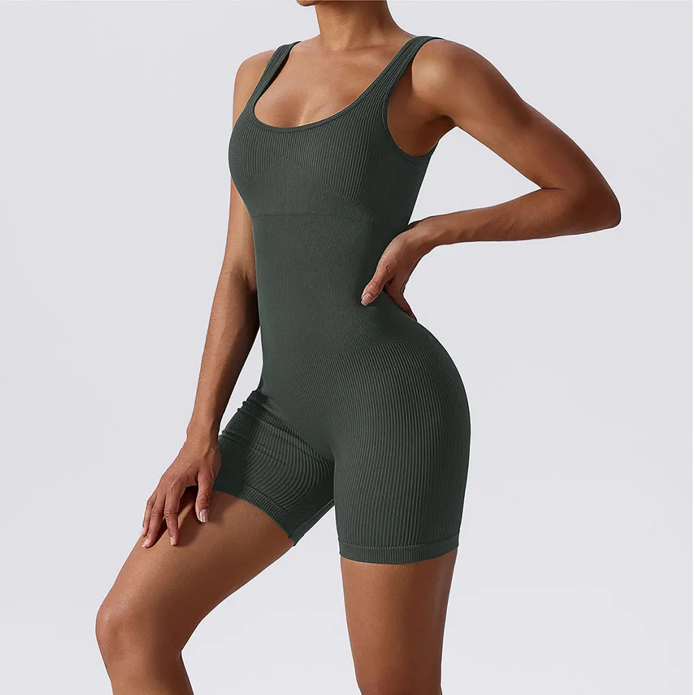 Spring Seamless One-Piece Shorts Yoga Suit Dance Belly Tightening Fitness Workout Set Bodysuit Gym Clothes Push Up Sportswear