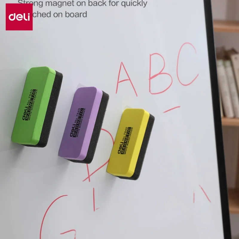 DELI Borracha magnética para quadro branco, limpador de quadro negro de fixação forte, limpador sem poeira para sala de aula, escritório, casa e material escolar