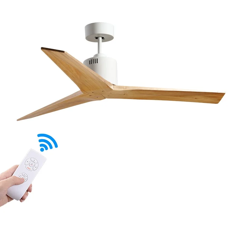Modern Electric AC Ceiling Fan Pure Copper Motor Remote Control Three Solid Wood Blades Low Noise Energy Saving Class A+++ Hotel