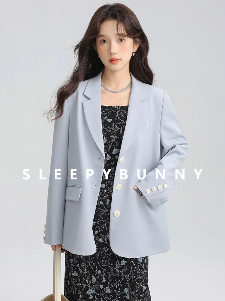 Korean Vintage Casual Blazer Elegant Shoulder Pad Suit Jacket for Women Autumn Small Frame Loose Fit Office Lady Chic Outerwear