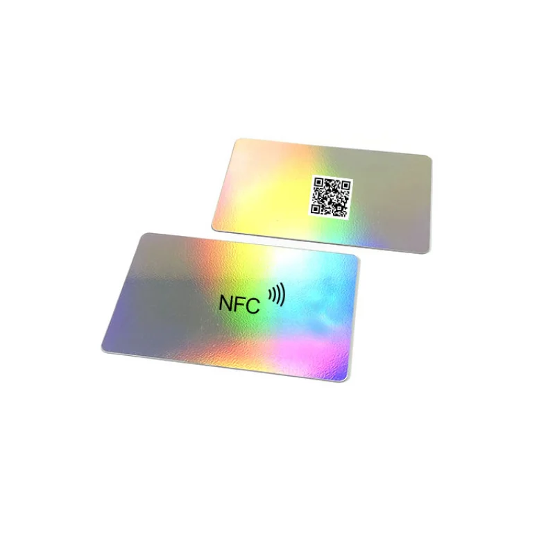 

Custom Rainbow Effect Social Media Smart Card Printable Hologram PVC NFC Card With Unique QR Code