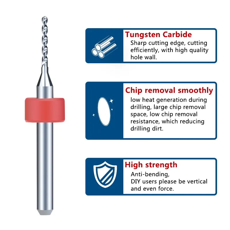 Mini CNC PCB Drill Bit Set 10pcs 0.1-1.2mm Carbide Gun Drill Bit 1/8\'\' Shank for PCB Printed Circuit Board Hole Drilling Cutter