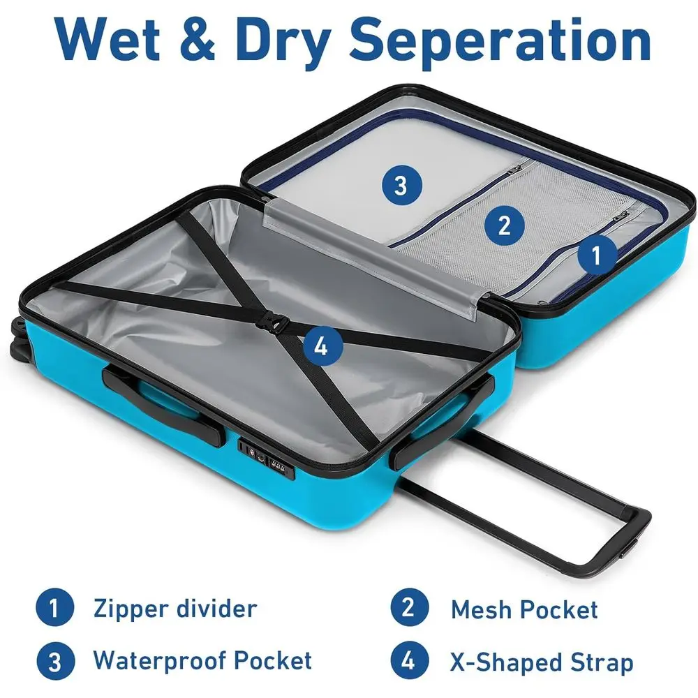 24 Medium Lightweight Hardshell Spinner Suitcase with TSA Lock, Ocean Blue