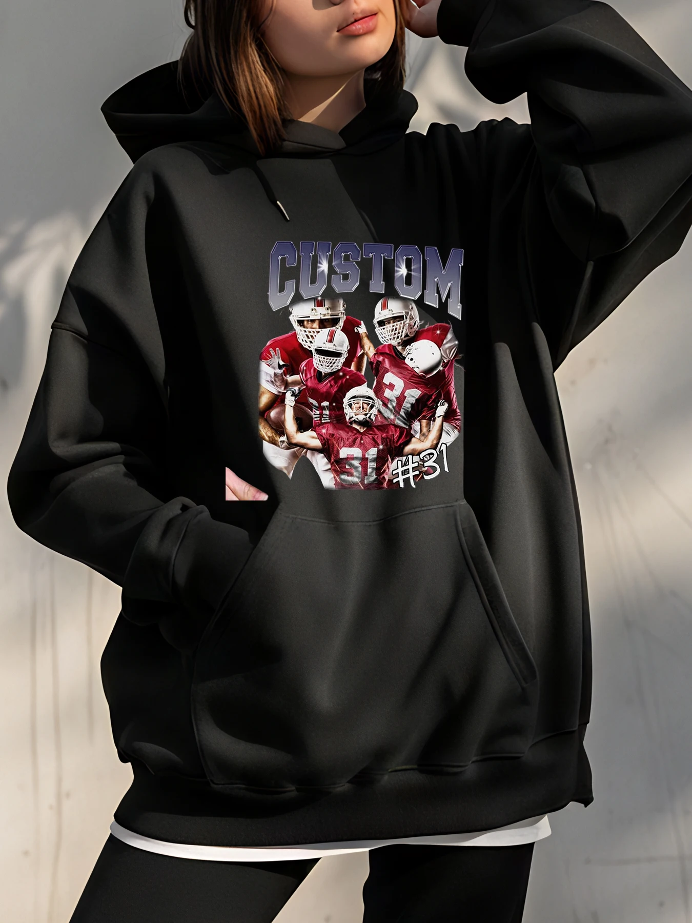 Jogadores de futebol personalizados com capuz unissex moletom casual estilo esportivo para homens e mulheres