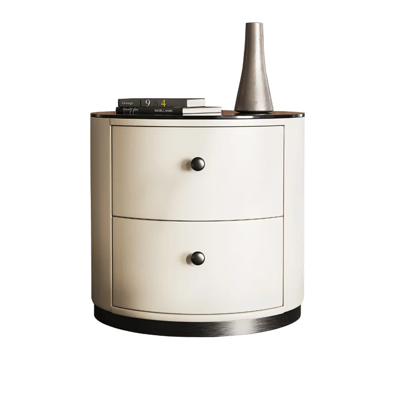 

Three-draw minimalist bedside table modern minimalist high-end bedroom small leather round