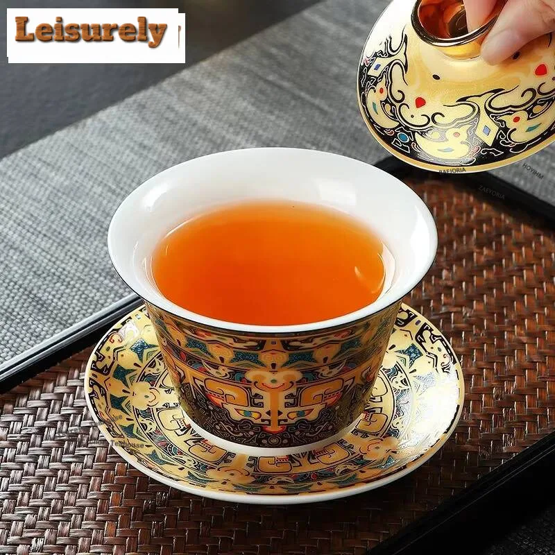 180ml Tangka Gilded Hovering Cover Bowl Creative Dragon Pattern Gaiwan Aesthetic Tea Tureen Tea Brewing Tea Services Decoration