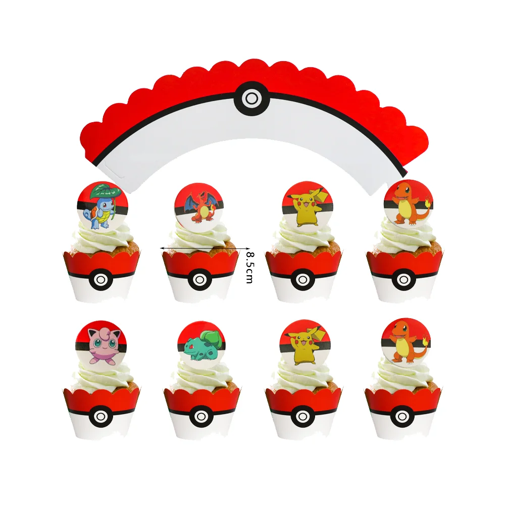 Pokemon Bolo Decoração para Baby Shower, Cupcake Toppers, Bandeira Pikachu, Feliz Aniversário Fontes da festa, 24Pack, Quente