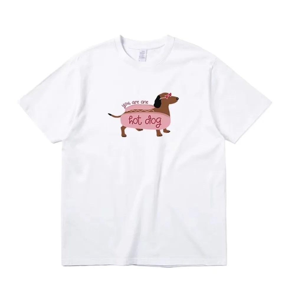 

Футболка You Are One Hot Dog, летняя уличная мода, повседневная одежда, забавная футболка с принтом, женская белая свободная хлопковая футболка с короткими рукавами