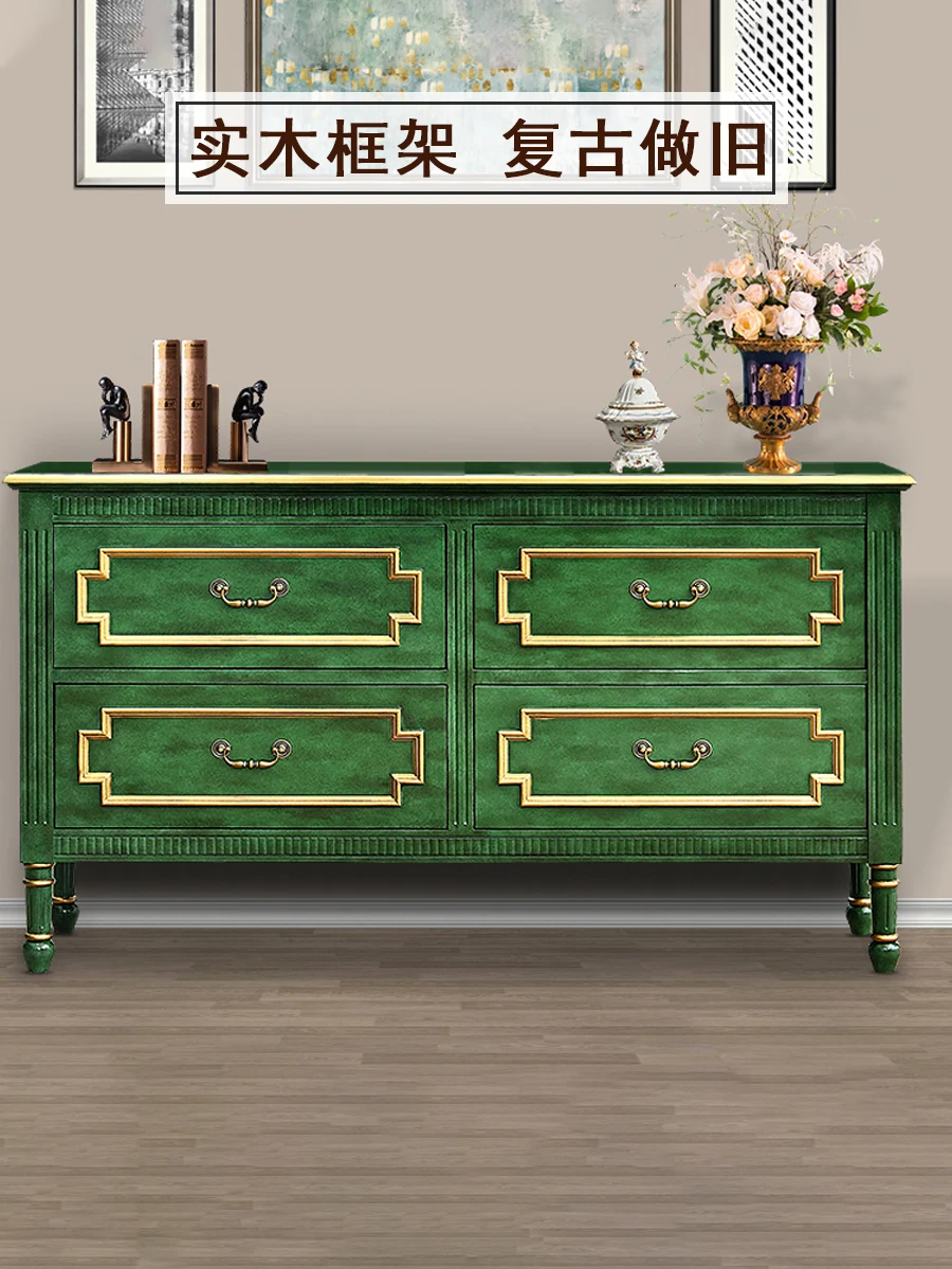 Four bucket cabinet, bedroom storage, TV storage cabinet, living room entrance decoration, retro green dining cabinet