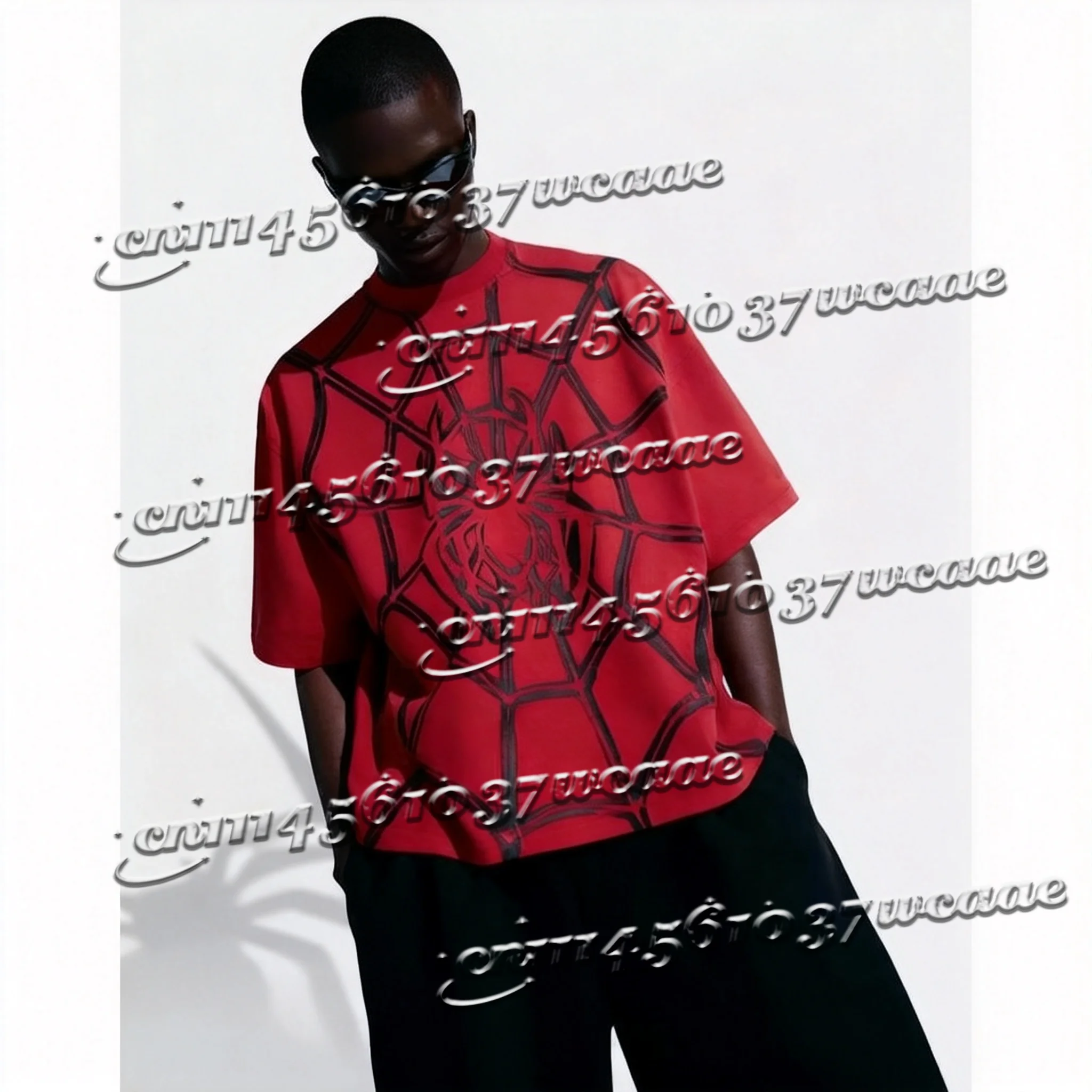 2026 Summer Hot Selling Red Spider Print Fashionable Casual Loose and Comfortable T-shirt for Adults  Sportswear FamilyMatching