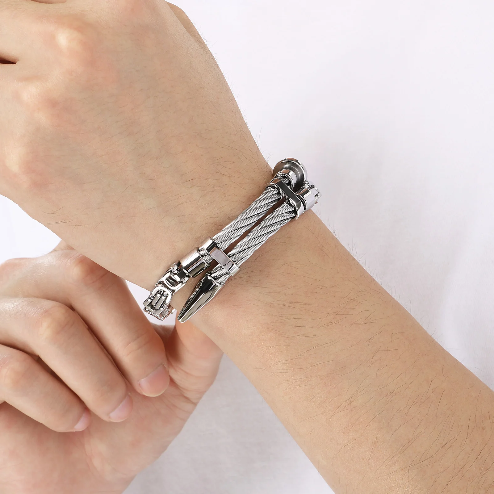Fongten Vintage Stainless Steel Men's Nail Bracelet Entrepreneurial Splicing Emperor Chain Fashion Jewelry Party Gifts