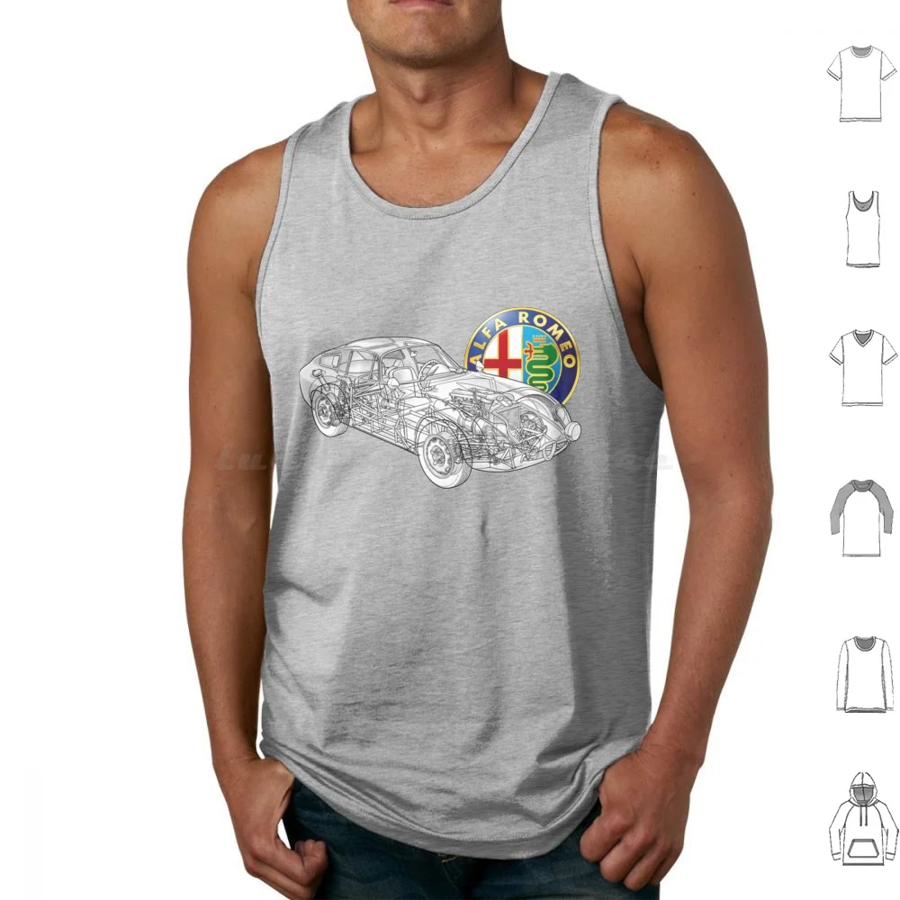 Italian Sport Retro 2 Door Car Giulia Tz. Cutaway Car Art Automotive Power Train Tank Tops Vest Sleeveless Father John Misty