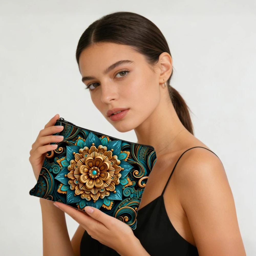 Floral Mandala Art Design Pattern Makeup Bags for Women's Cosmetic Pouch Toiletry Bag Pencil Case Travel Storage