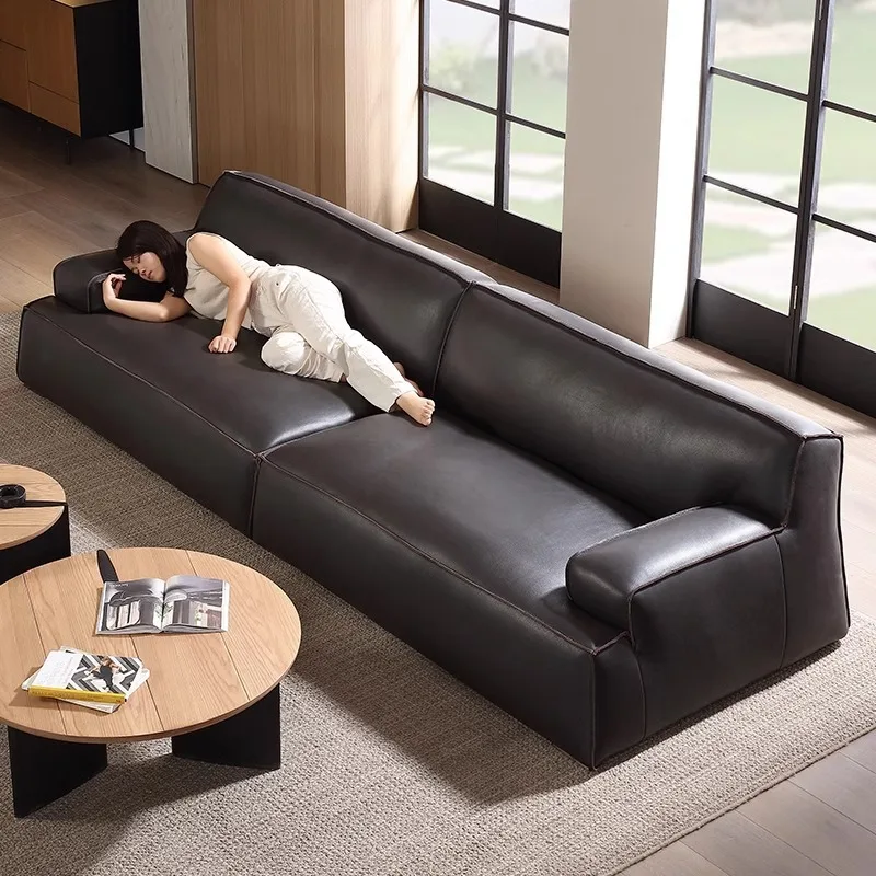 Italian, leather, sofa, straight row, down leather, sofa, simple, modern