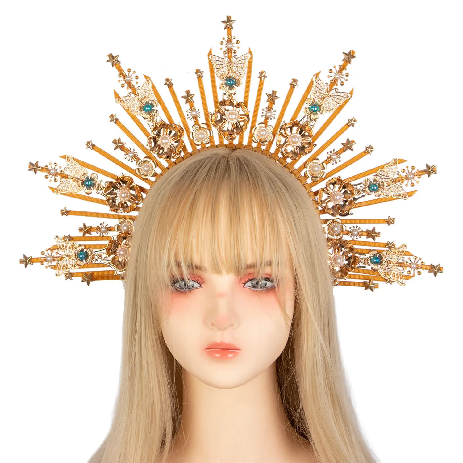 Reines Sonne Göttin Cosplay Barock Krone Stirnband Gothic Lolita Mädchen KC Halo Crown Kopfschmuck Frauen Kopfschmuck Haar Zubehör