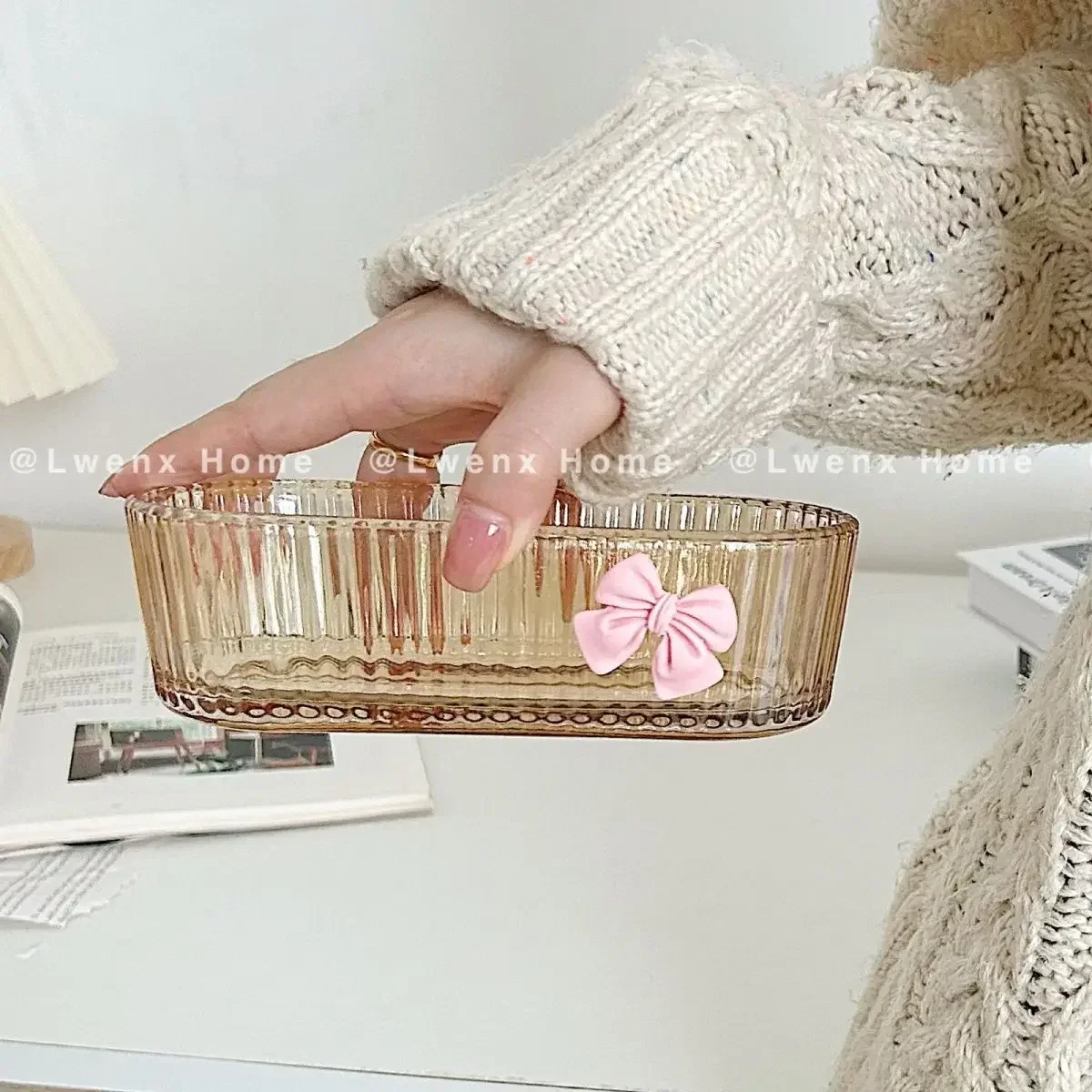 

380ml Cute Bow Ins Wind Stripe Simple Snack Plate, Fruit Plate, Snack Plate, Salad Bowl, Ice Cream Dessert Bowl