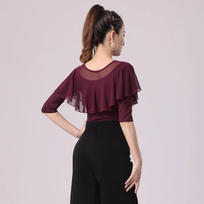 

Новинка осени: Женский топ для латиноамериканских танцев, облегающий, с круглым вырезом, для социальных и современных танцев