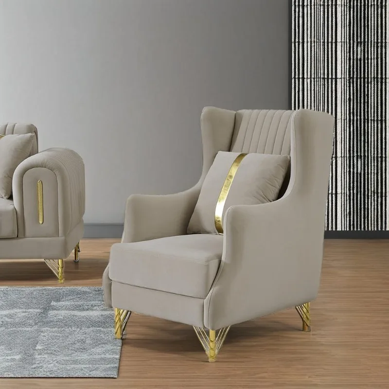 Maßgeschneiderter postmoderner Luxus-Loungesessel mit goldenen Beinen, einzelnes Samtsofa, liegende Schlafzimmermöbel, Hotelvilla, Wohnzimmer