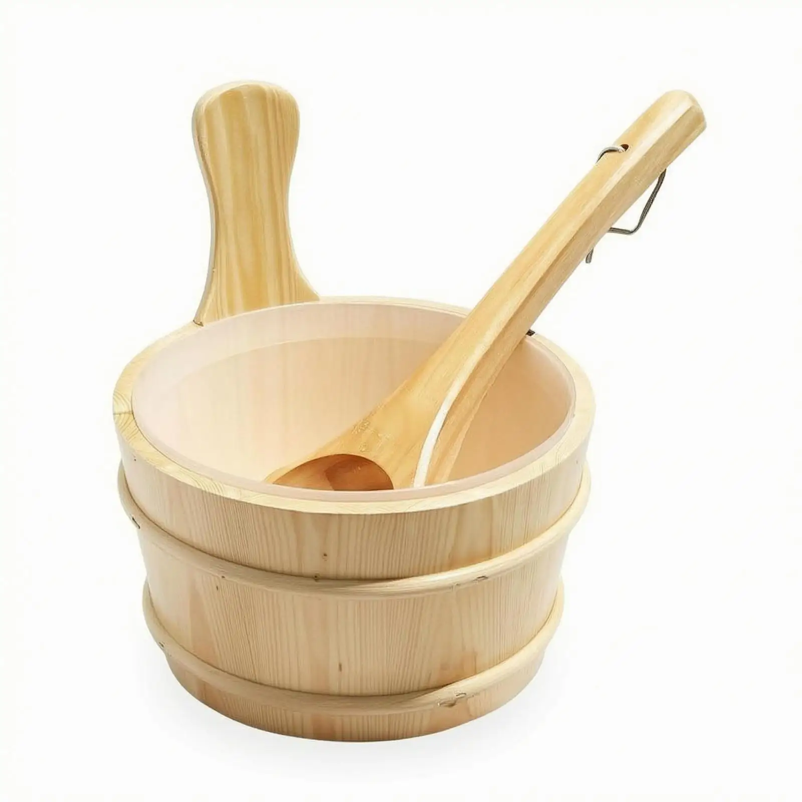 Sauna Water Bucket Reinforced Banding Wooden Bucket and Ladle Set Wide Open Top Fir Wood Sauna Set