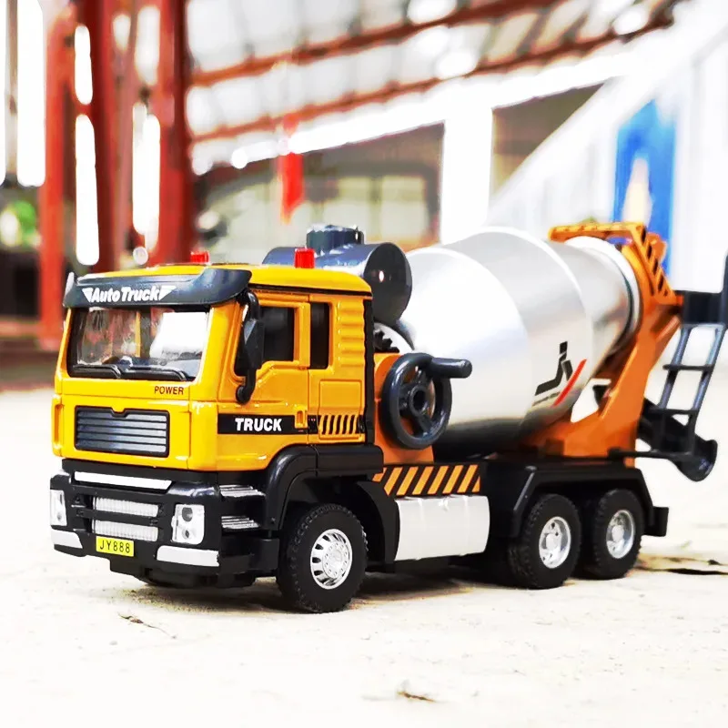 인기 폭발! 정교한 합금 소재의 후진식 콘크리트 믹서 트럭 모형 장난감, 시뮬레이션 사운드 및 조명 포함