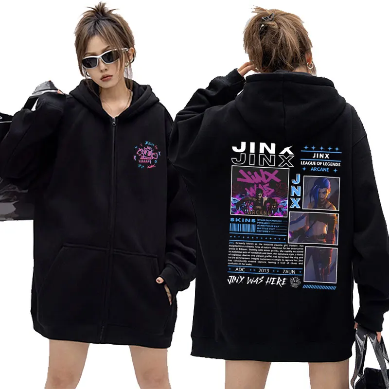 

Limited Anime Jinx Graphic Zipper Hoodie Men's Casual Fleece Cotton Zip Up Jacket Men Women Otaku Game Oversized Zip Up Hoodies